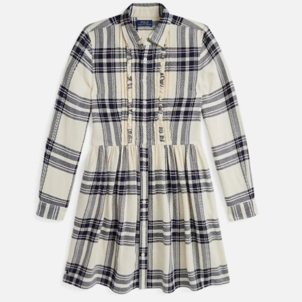 Polo Ralph Lauren navy/cream plaid long sleeve dress, size 12